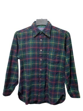 60’s-70’s Pendleton Navy, Green & Red Plaid Button-Down Shirt